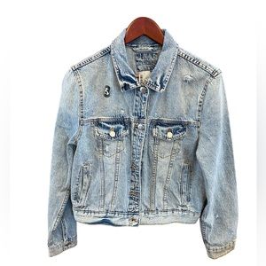 Aeropostale Denim Jacket Size L Distressed Button Front NWT Western Cowgirl READ